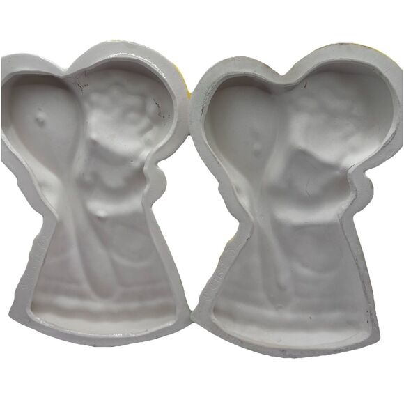 Vintage Burlap Rag Doll MCM Sittire Ceramic Spoon Rest Button Eye Yellow - Picture 5 of 9